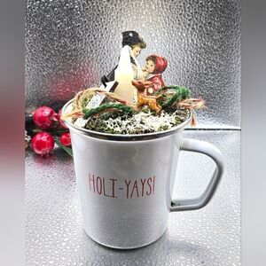 "5/$25" Vintage "HOLY-YAYS!" Enamelware White Mug Chritmas Assemblage Mug Decor
